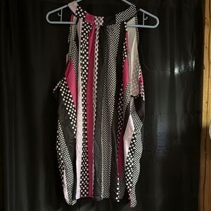 Polka Dot and Stripe Sleeveless Top - Pink and Black